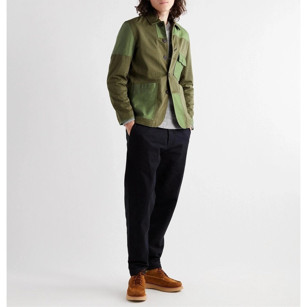 Universal Works Mill Bakers Patchwork Jacket Mens Large Cotton-Twill Green Chore